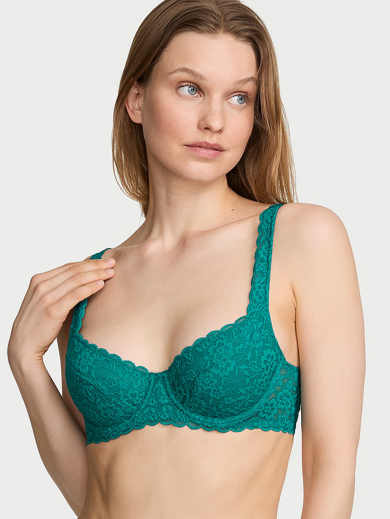 Victoria's Secret, Victoria's Secret Lacie Unlined Balconette Bra, Parrot Blue, onModelFront, 3 of 4 Lotta is 5'10" or 178cm and wears 34B or Small