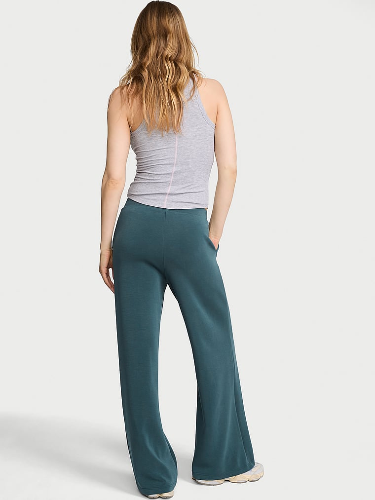 Victoria's Secret, VSX Featherweight Knit Wide-Leg Pant, Teal Haze, onModelBack, 2 of 3 Lotta is 5'10" or 178cm and wears Small