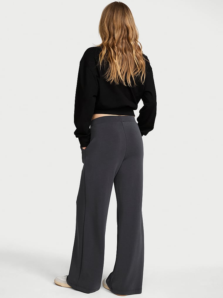 Victoria's Secret, VSX Featherweight Knit Wide-Leg Pant, Pure Black, onModelBack, 2 of 3 Lotta is 5'10" or 178cm and wears Small