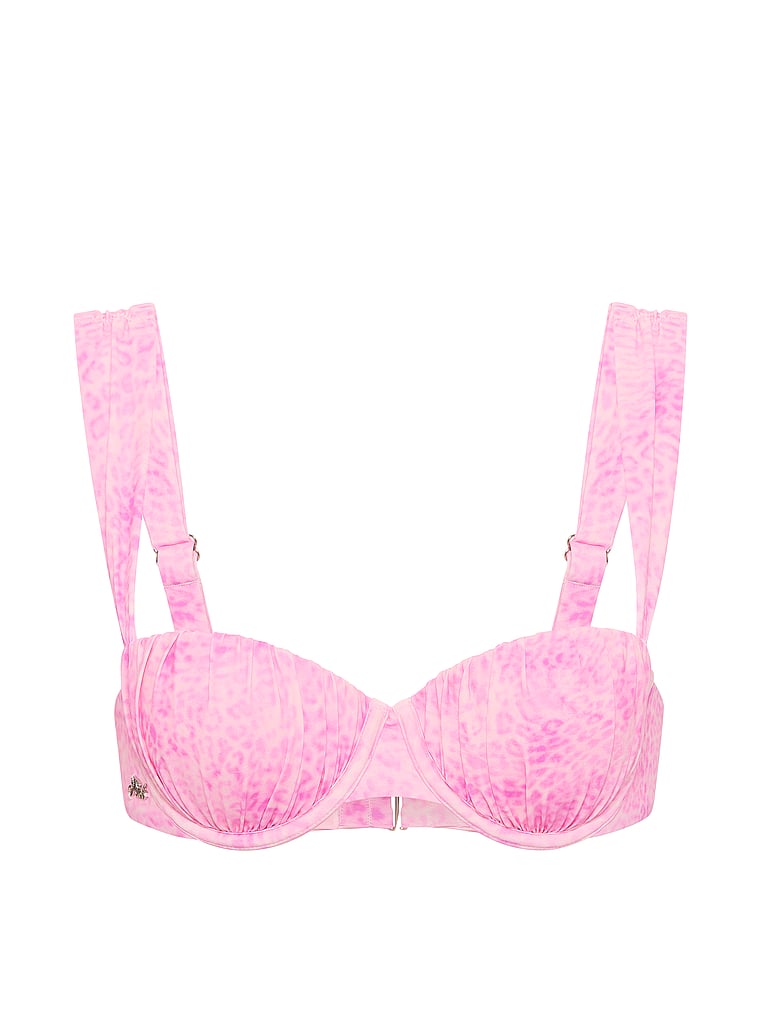 PINK SWIM Ruched Push-Up Balconette Bikini Top, Leo Haze Pink, offModelFront, 3 of 3