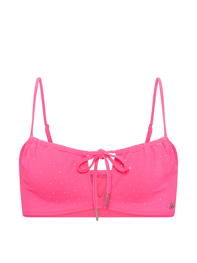 PINK SWIM Front-Tie Keyhole Bikini Top, Fall For Me Pink, offModelFront, 3 of 3