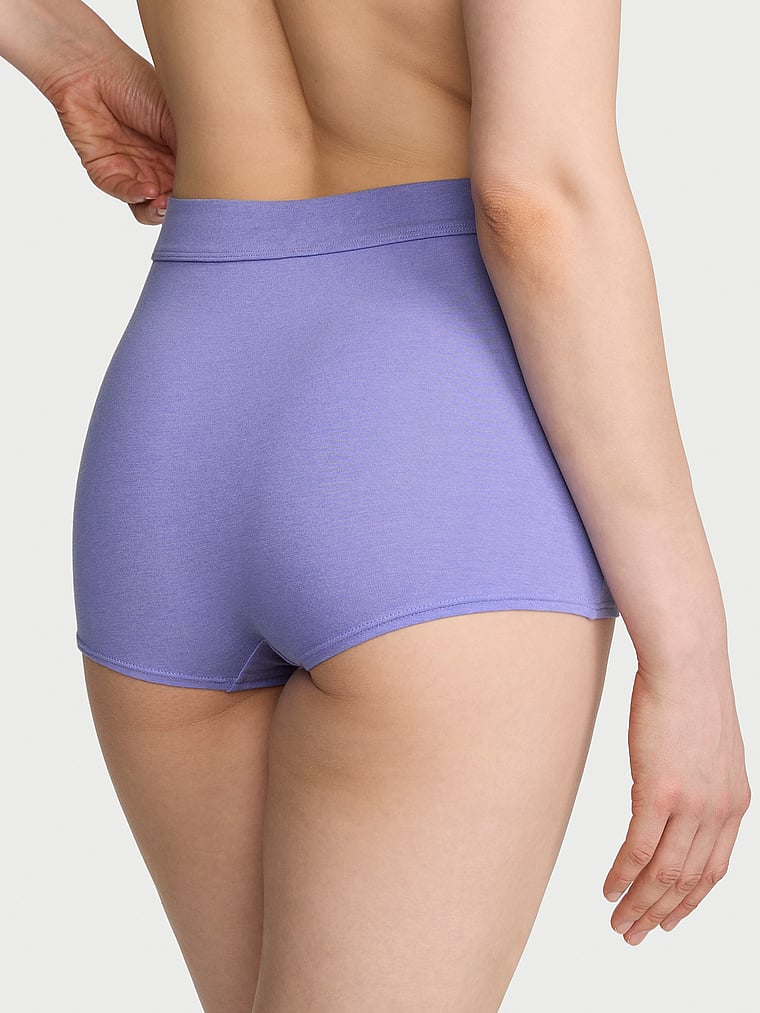 Victoria's Secret, Cotton Logo Cotton High-Waist Boyshort Panty, Periwinkle, onModelBack, 2 of 3 Lotta is 5'10" and wears Small