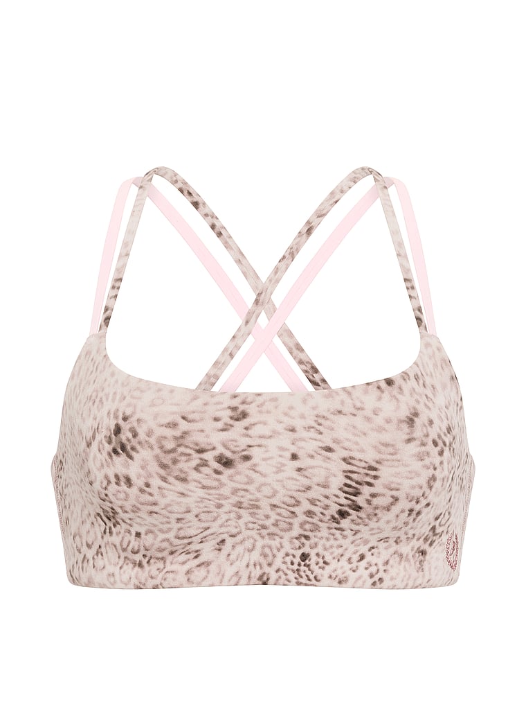 PINK Relay Square-Neck Sports Bra, Leopard, offModelFront, 4 of 4