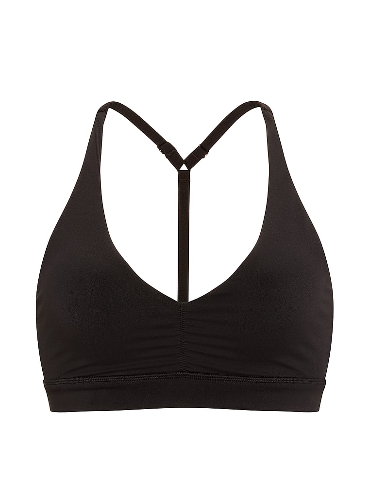 PINK PINK Relay™ Ruched Plunge Sports Bra, Black, offModelFront, 3 of 3