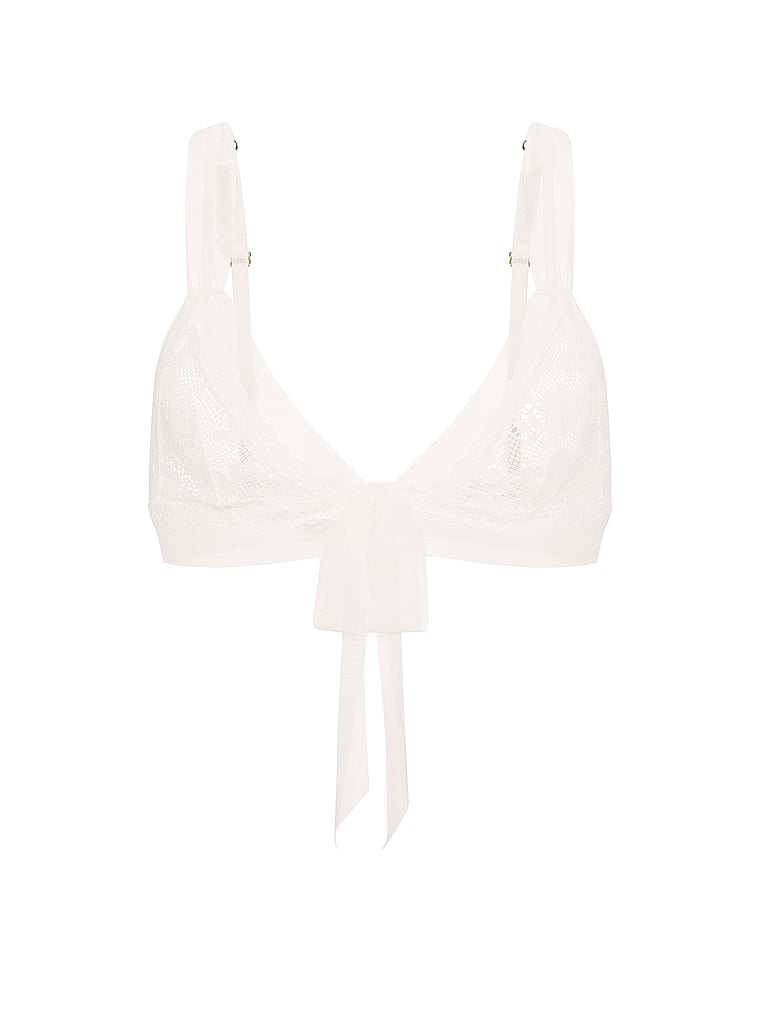 Victoria's Secret, Dream Angels Lace Mesh-Trim Triangle Bralette, Coconut White, offModelFront, 3 of 4