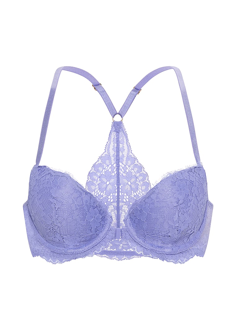 Victoria's Secret, Dream Angels Boho Floral Embroidery Lightly Lined Demi Bra, Periwinkle, offModelFront, 3 of 3