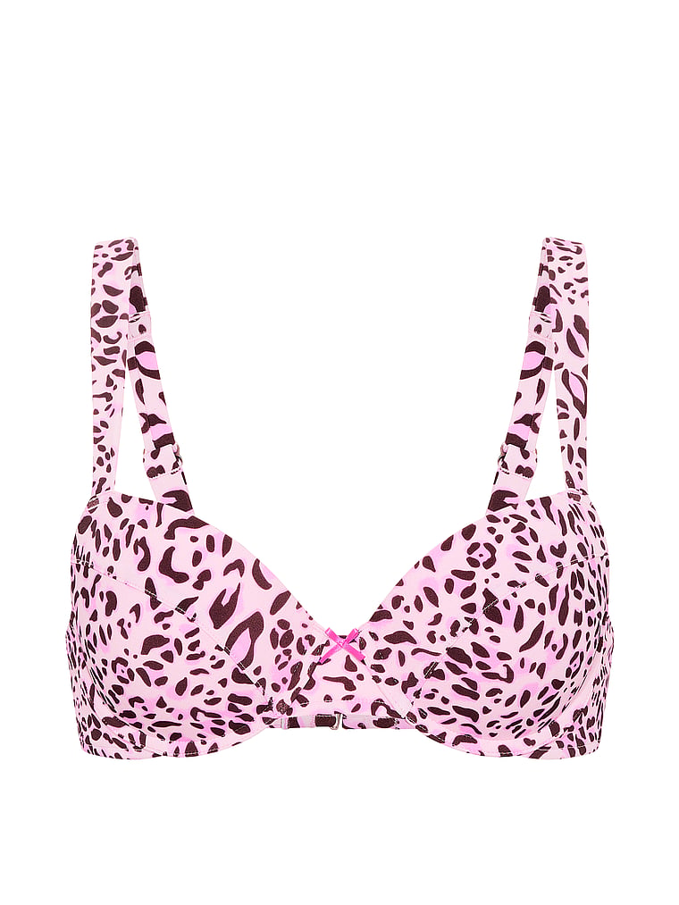 PINK by Frankies Bikinis Ryder Push Up Top, Pink Leopard, offModelFront, 4 of 4