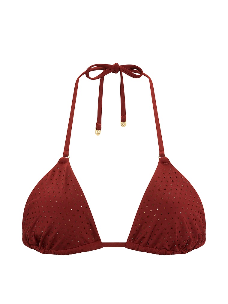 Victoria's Secret, Victoria's Secret Swim Essential Triangle Bikini Top, Dark Chili Shine, offModelFront, 3 of 4
