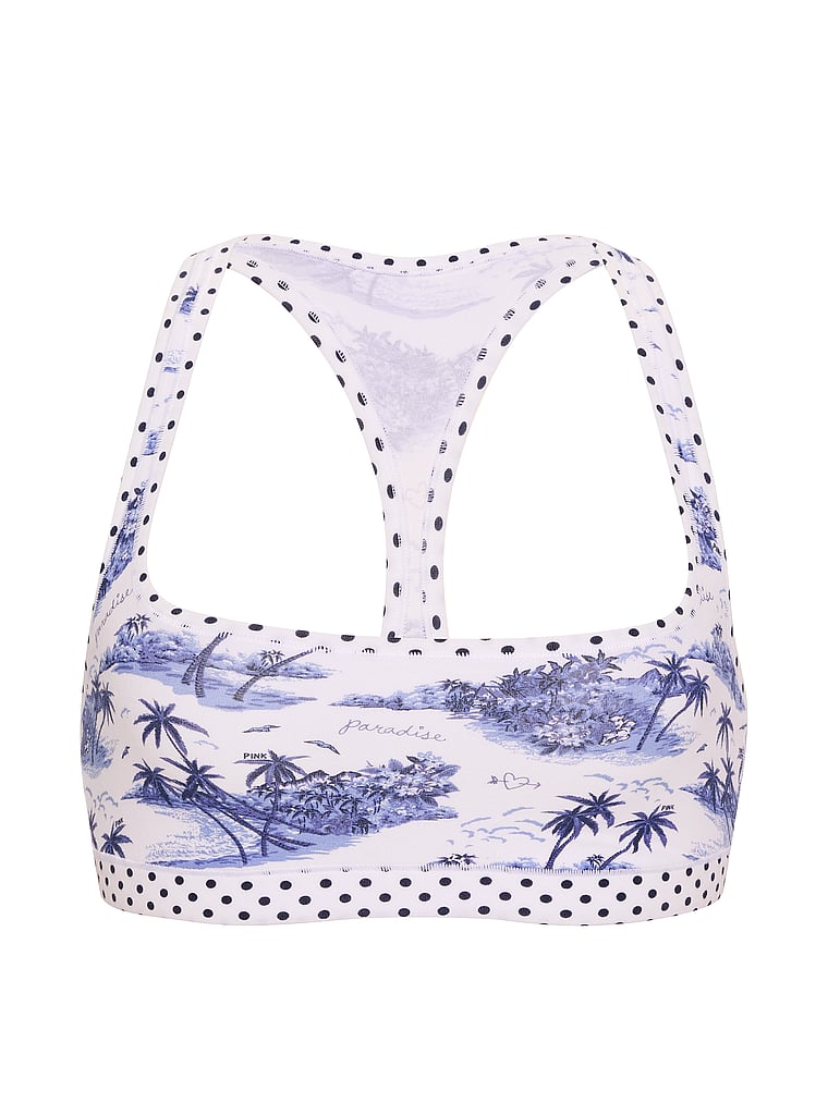 PINK Cotton Dorm Unlined Racerback Bralette, Noir Navy Toile, offModelFront, 3 of 3