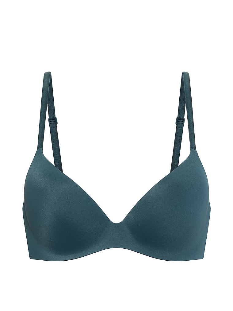 Victoria's Secret, Body by Victoria FlexFactor Lightly Lined Plunge Demi Bra, Blue Mineral, offModelFront, 4 of 4