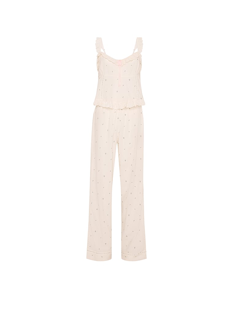 Victoria's Secret, Victoria's Secret Cotton Dream Tank Long Pajama Set, Coconut White Floral, offModelFront, 3 of 3