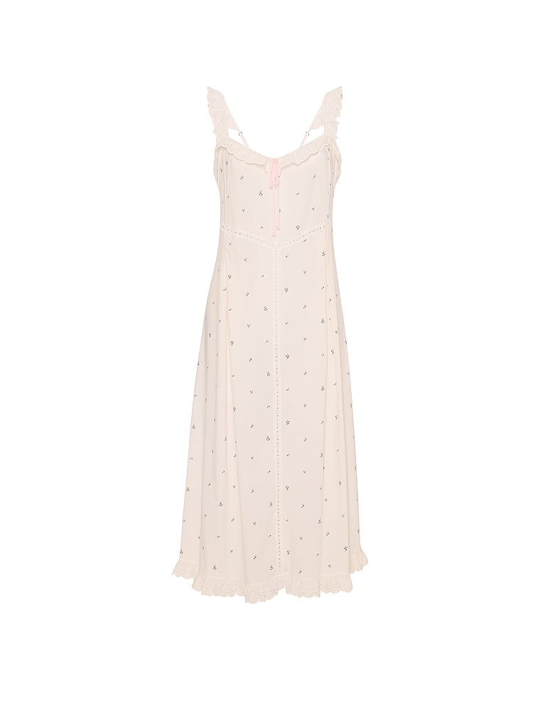 Victoria's Secret, Victoria's Secret Cotton Dream Midi Nightgown, Coconut White Floral, offModelFront, 3 of 4