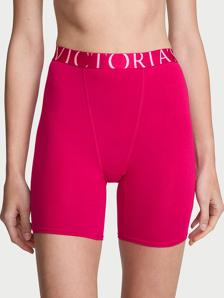 Victoria's Secret, Cotton Logo Cotton High-Waist Boxer Brief, Vibrant Fuchsia, onModelFront, 1 of 3