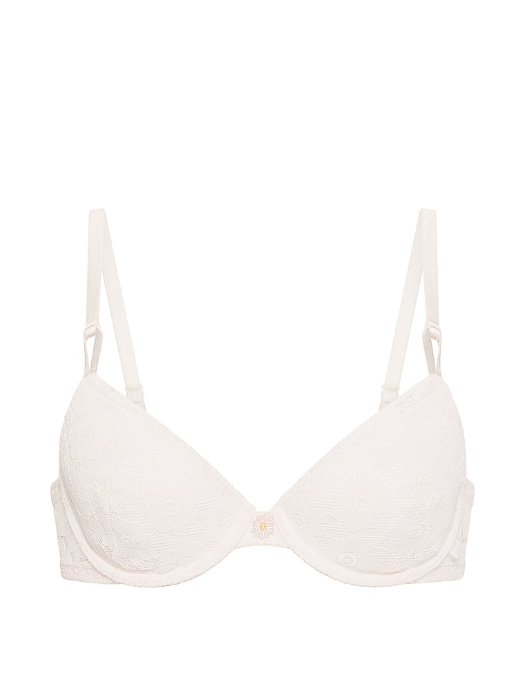 Victoria's Secret, Victoria's Secret Sexy Tee Smooth Lacie Lightly Lined Front-Close Demi Bra, Coconut White, offModelFront, 3 of 3