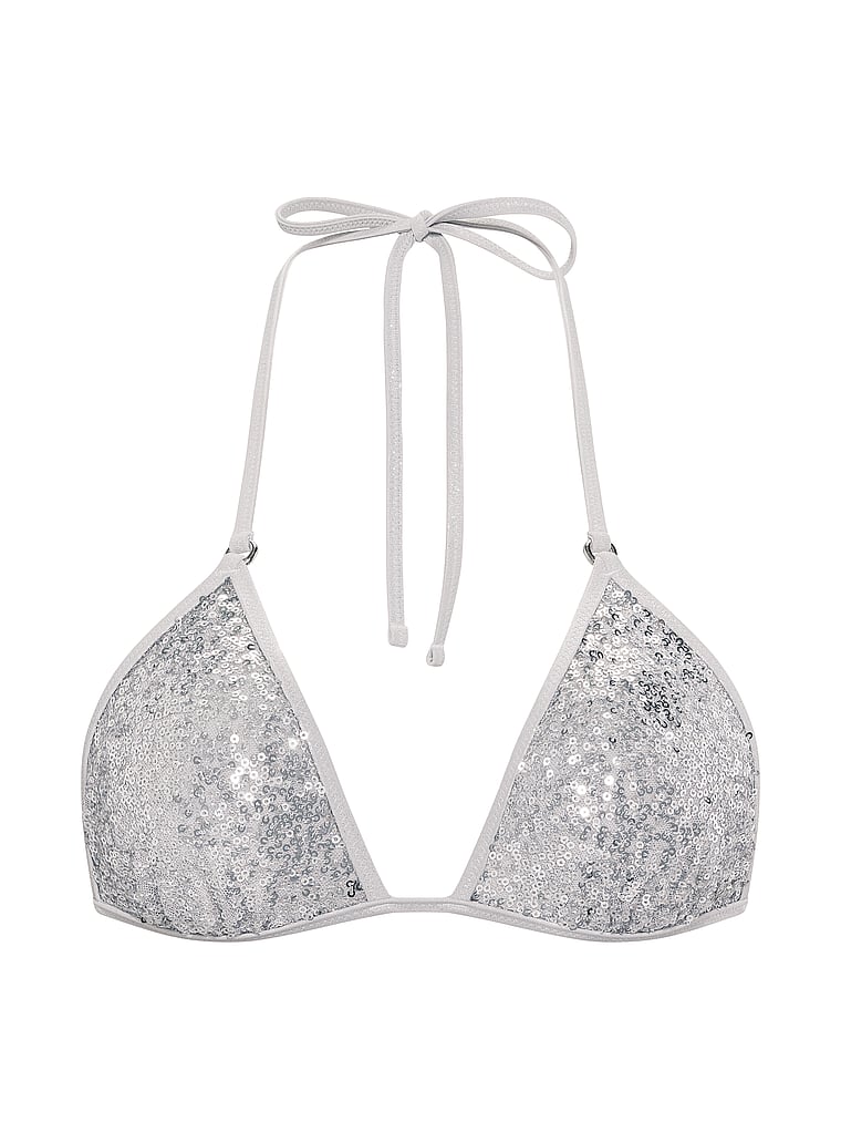 PINK SWIM Triangle String Bikini Top, Silver, offModelFront, 3 of 4