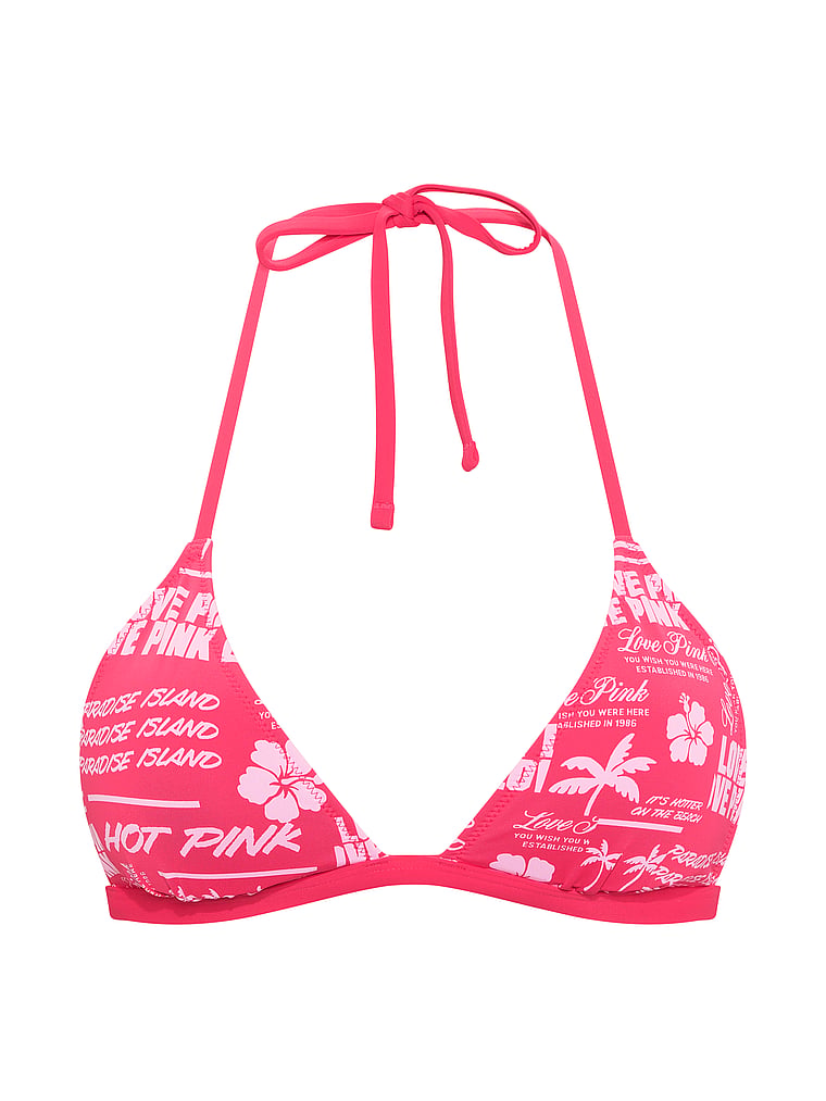 PINK SWIM Push-Up Triangle String Bikini Top, Logo Palm Patchwork, offModelFront, 3 of 3