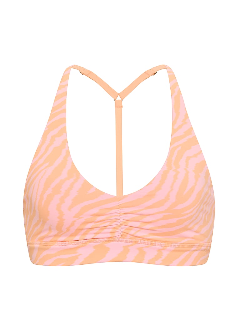 PINK PINK Relay™ Ruched Plunge Sports Bra, Zebra, offModelFront, 3 of 3