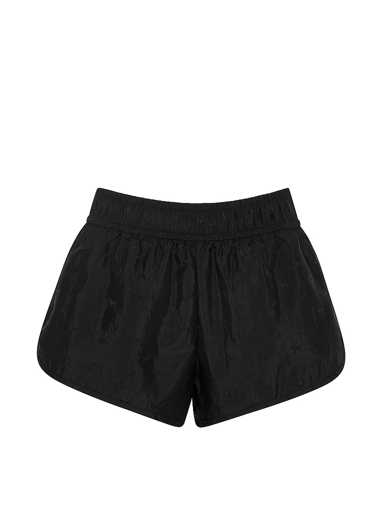 PINK Tech Woven Run Shorts, Pure Black, offModelFront, 3 of 3