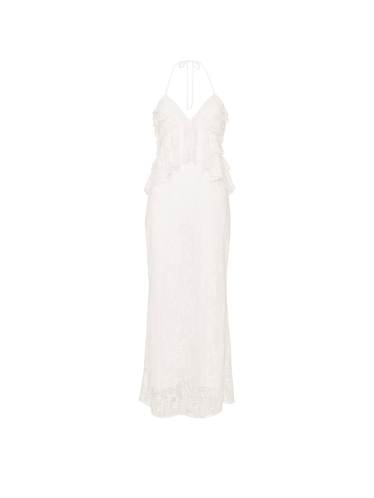 Victoria's Secret, Dream Angels Lace Ruffled Maxi Slip, Coconut White, offModelFront, 3 of 3