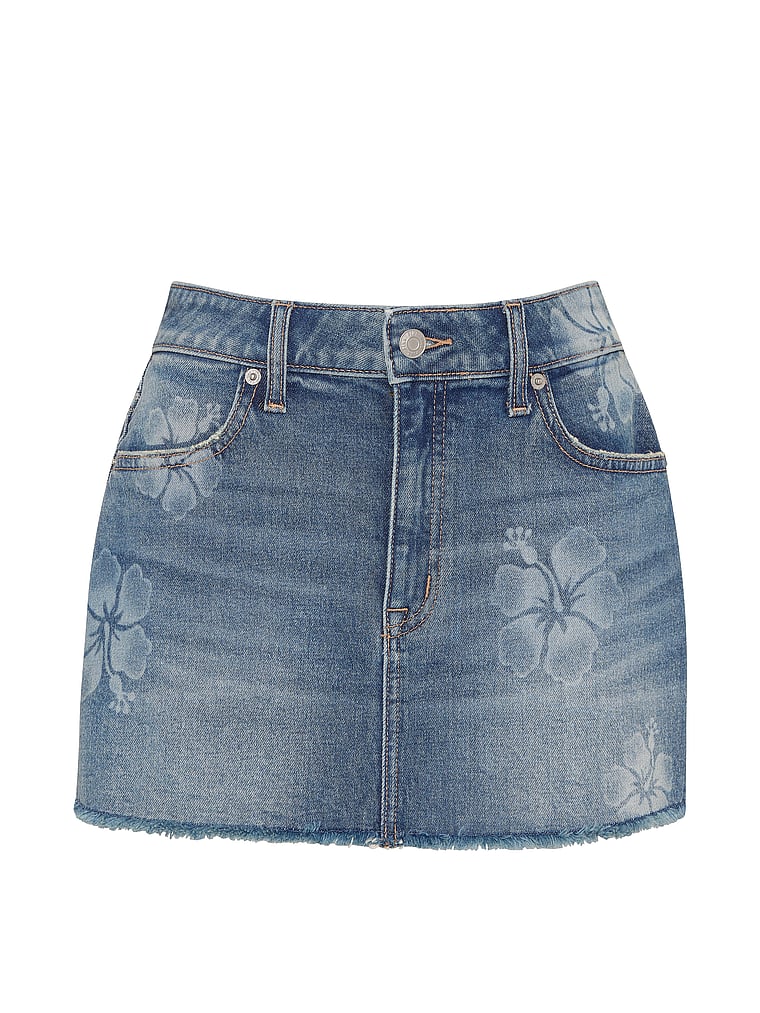 PINK Denim by PINK Mini Jean Skirt, Festival Fade Hibiscus, offModelFront, 3 of 3