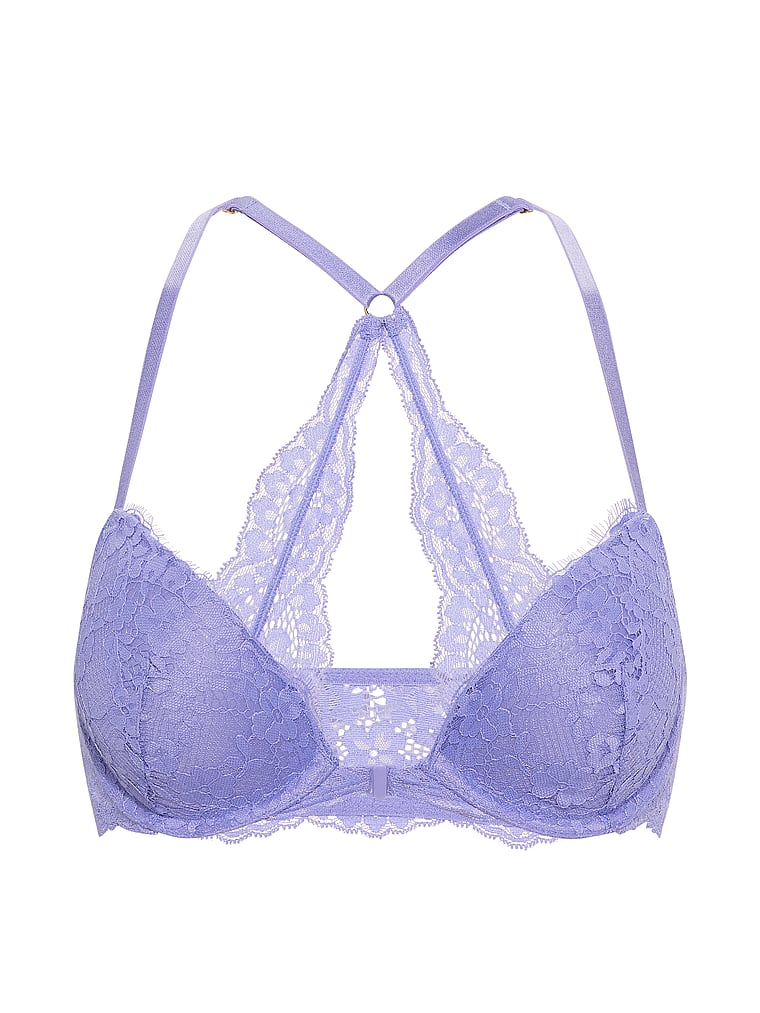 Victoria's Secret, Dream Angels Lace Push-Up Bra, Periwinkle, offModelFront, 4 of 4