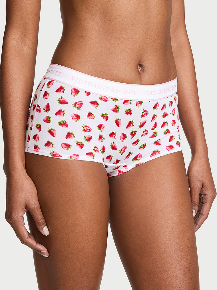 Victoria's Secret, Cotton Logo Cotton Lace Patch Boyshort Panty, Print, onModelFront, 1 of 2 Tsheca  is 5'9" and wears Small