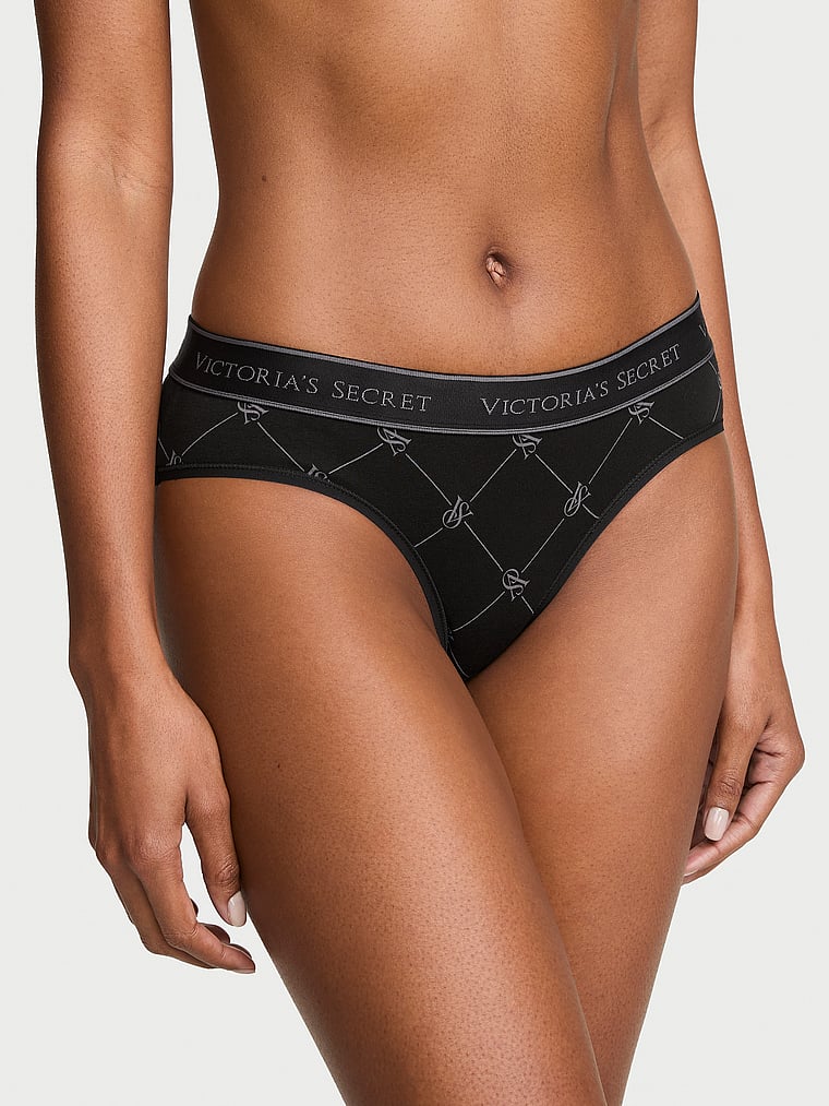 Victoria's Secret, Cotton Logo Cotton Shine Patch Hiphugger Panty, Diamond Vs Lockup, onModelFront, 1 of 2 Tsheca  is 5'9" and wears Small