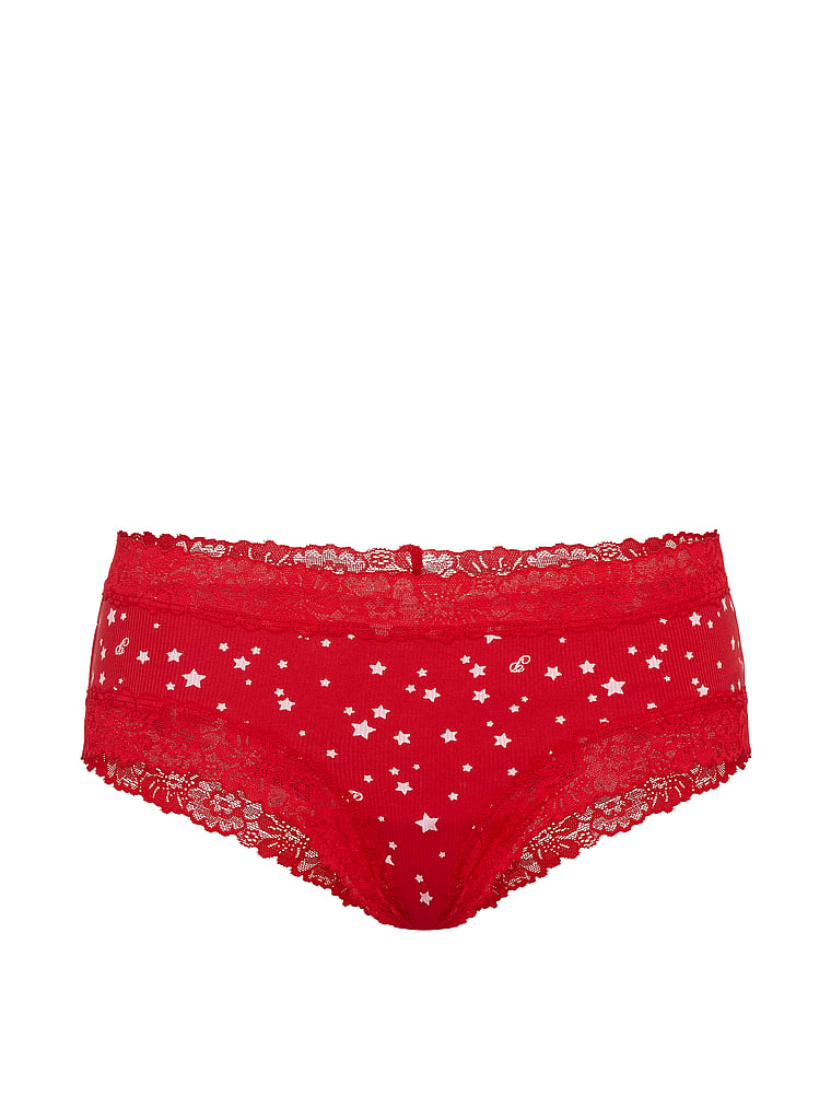 PINK PINK Wink™ Lace-Trim Cotton Cheeky Panty, Red Star Print, offModelFront, 3 of 3