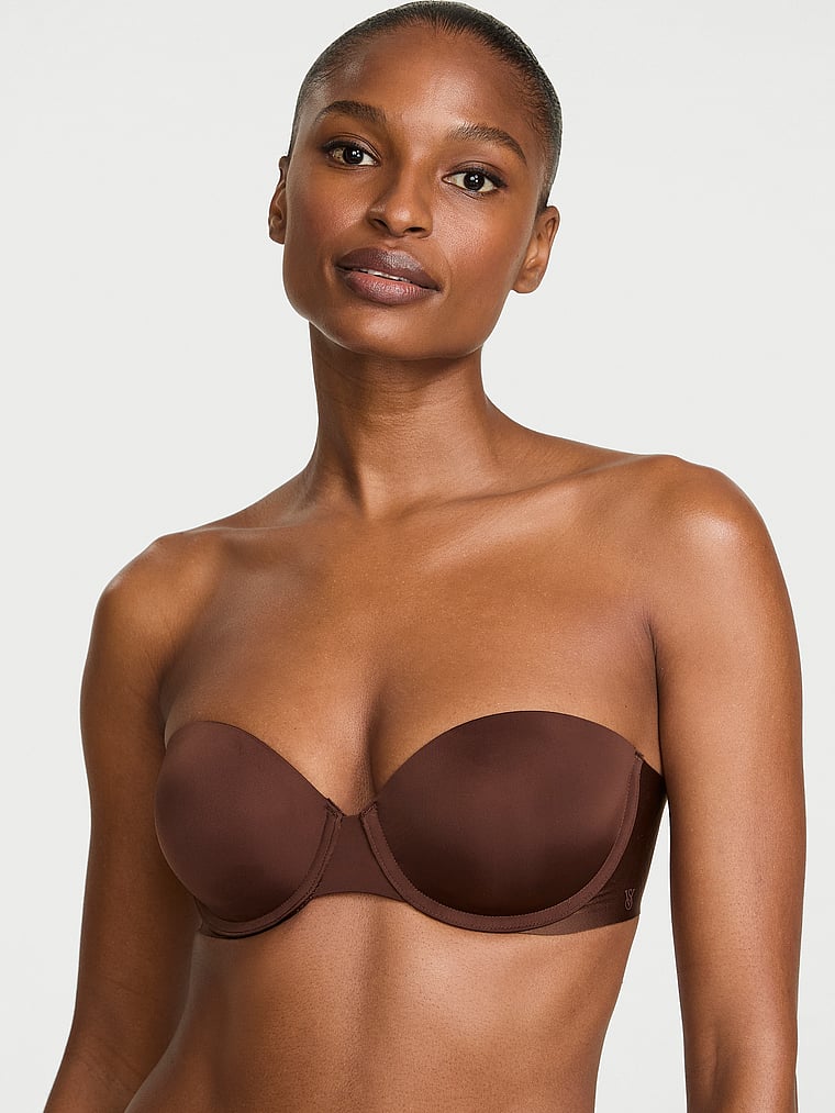 Victoria's Secret, Invisible by Victoria’s Secret Uplift Strapless Bra, Ganache, onModelFront, 1 of 3 Tsheca is 5'9" or 175cm and wears 34B or Small