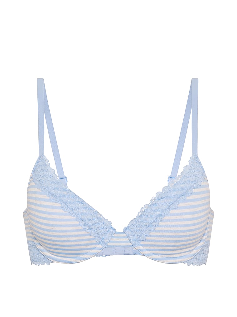 PINK Wear Everywhere™ Lightly Lined Full Coverage T-Shirt Bra, Blue Dancer Stripes, offModelFront, 3 of 3
