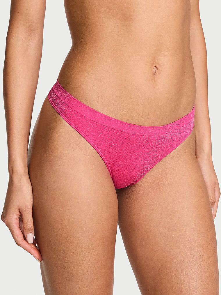 Victoria's Secret, Seamless Seamless Thong Panty, Haute Pink, onModelFront, 1 of 4