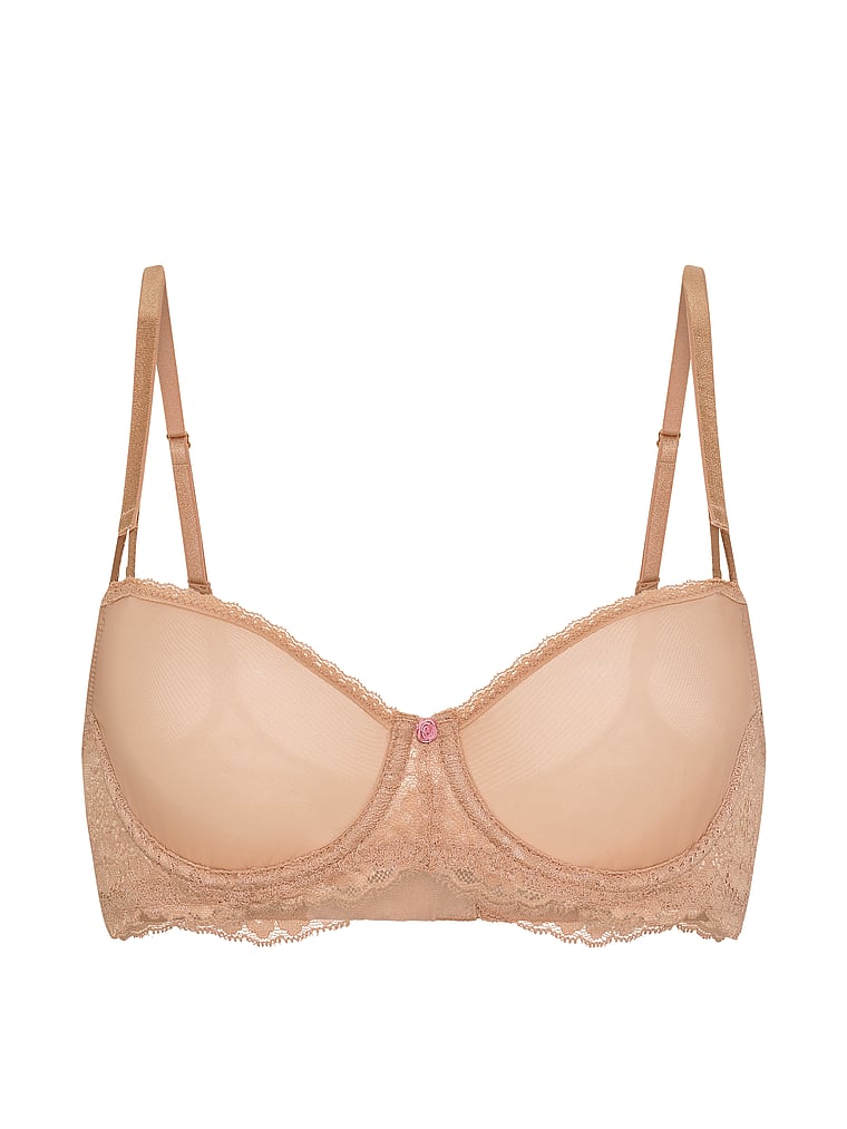 Victoria's Secret, Dream Angels Wicked Sheer Unlined Balconette Bra, Praline, offModelFront, 3 of 3