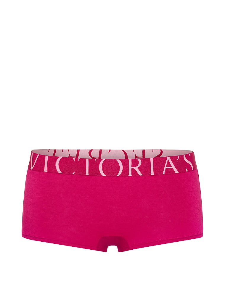 Victoria's Secret, Cotton Logo Cotton Lace Patch Boyshort Panty, Vibrant Fuchsia, offModelFront, 3 of 3