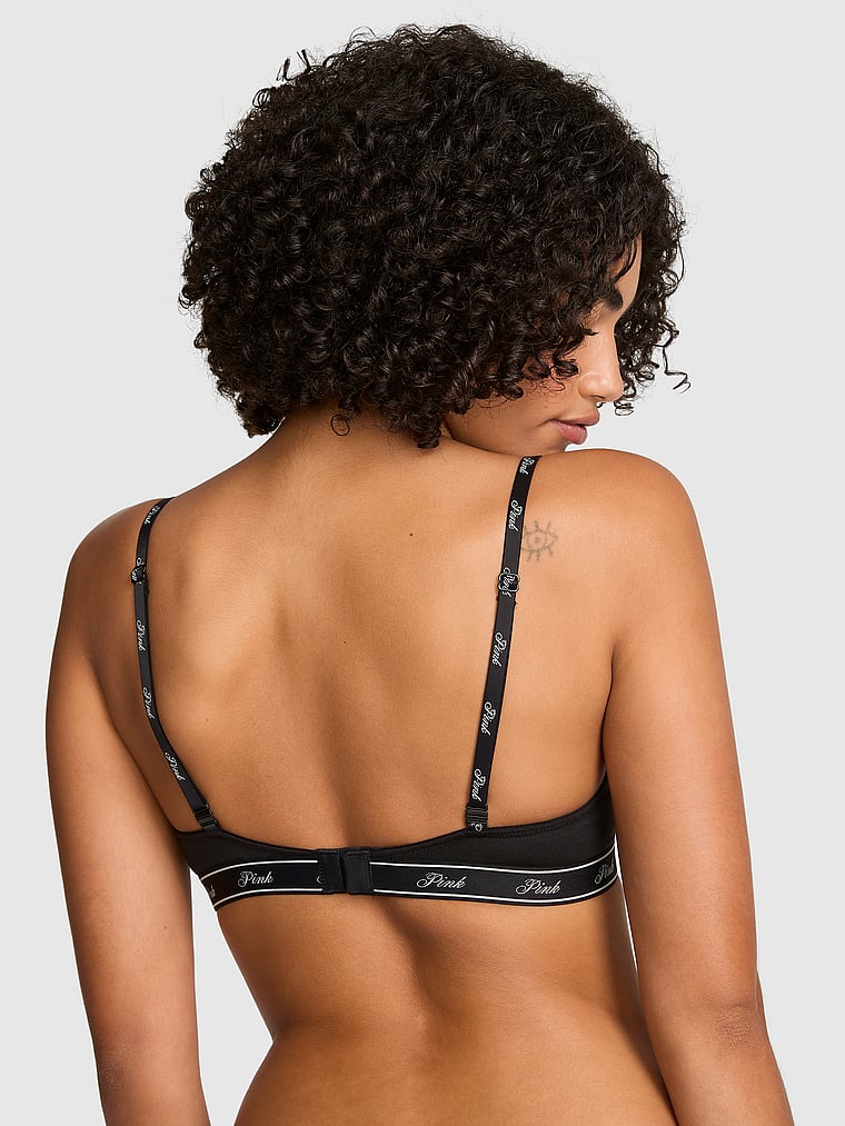 PINK Wear Everywhere Wear Everywhere™ Lightly Lined Full Coverage T-Shirt Bra, Black, onModelBack, 2 of 5 Vanessa is 5'10" or 178cm and wears 32B or Small