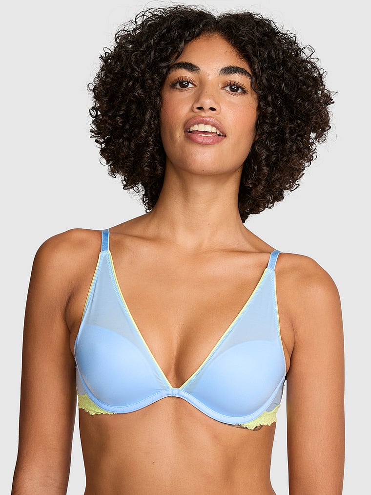 PINK Wink PINK Wink™ Lightly Lined Plunge Bra, Blue Dancer, onModelFront, 1 of 4 Vanessa is 5'10" or 178cm and wears 32B or Small