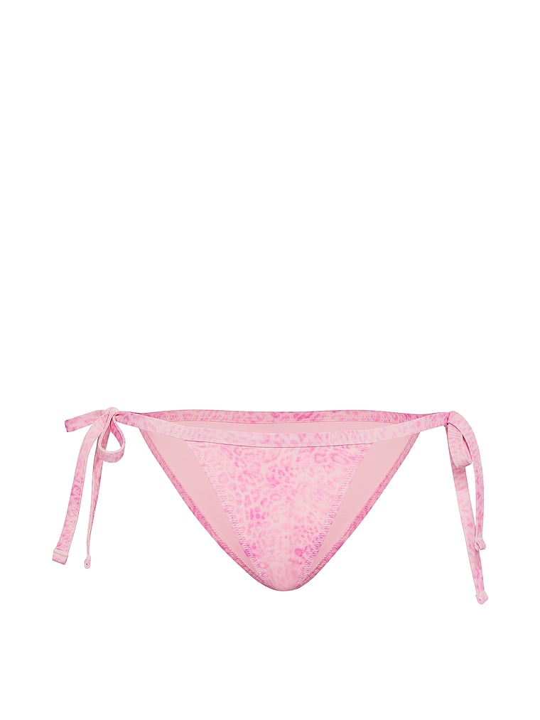PINK SWIM Low-Rise Side-Tie Cheeky Bikini Bottom, Leo Haze Pink, offModelFront, 3 of 3