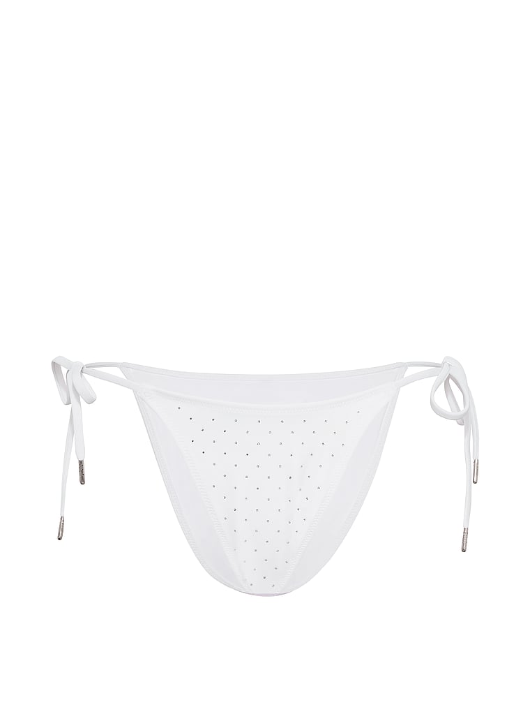 PINK SWIM Side-Tie Cheeky Bikini Bottom, White, offModelFront, 3 of 4