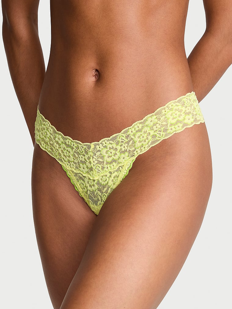 Victoria's Secret, The Lacie Lace Lace-Up Thong Panty, Lime Yellow, onModelFront, 1 of 3 Nikita  is 5'10" and wears Small