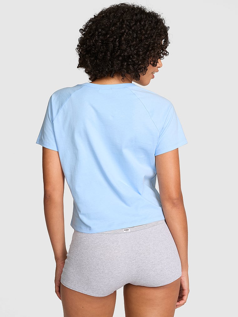 PINK Cotton Raglan Sleep Tee, Blue, onModelBack, 2 of 4