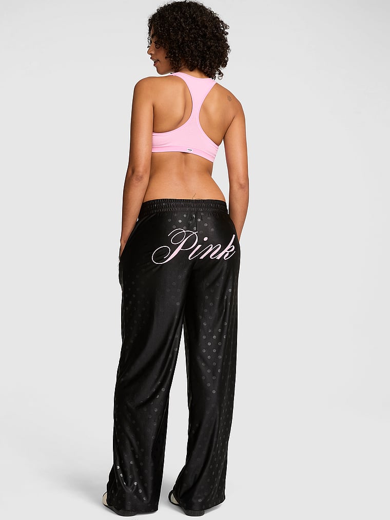 PINK Goal-Getter Satin Straight-Leg Pants, Pure Black, onModelFront, 1 of 4 Vanessa is 5'10" or 178cm and wears Small