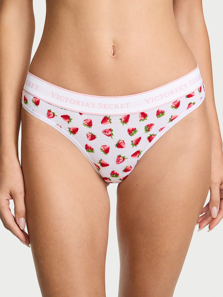 Victoria's Secret, Cotton Logo Cotton Thong Panty, White Strawberries, onModelFront, 1 of 3 Ari is 5'9" and wears Small