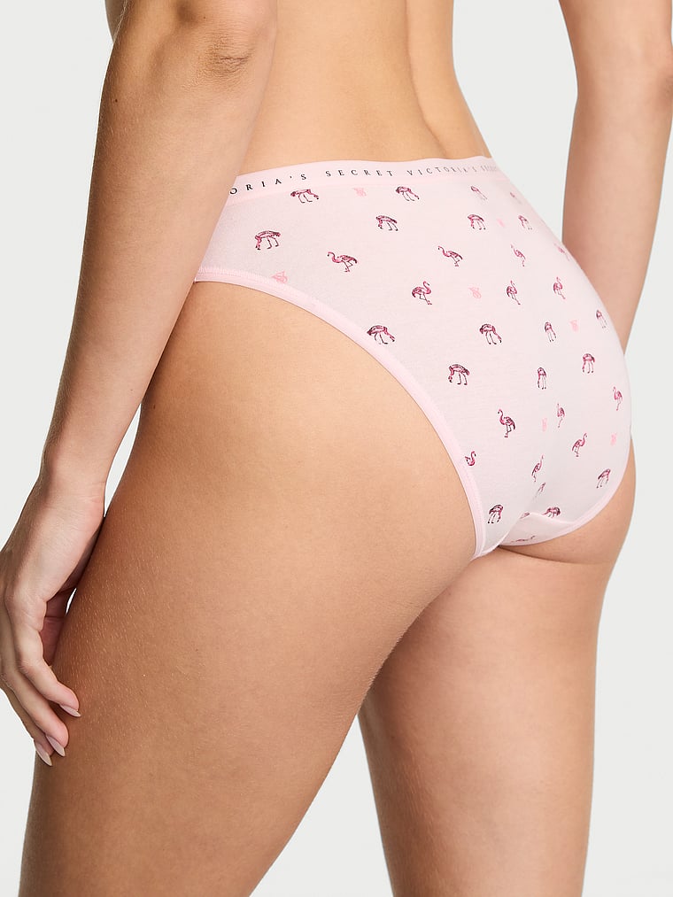 Victoria's Secret, Victoria's Secret Body by Victoria Stretch Cotton Lace-Waist Bikini Panty, Pink Flamingos, onModelBack, 2 of 3 Ari is 5'9" and wears Small