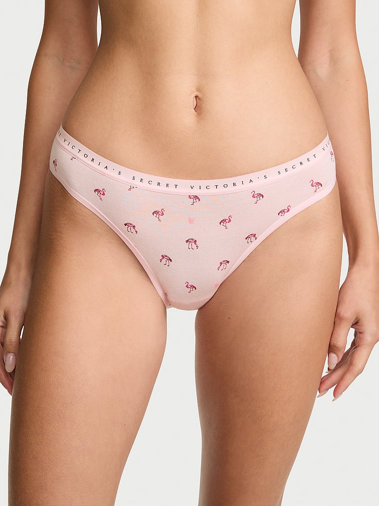 Victoria's Secret, Victoria's Secret Body by Victoria Stretch Cotton Lace-Waist Bikini Panty, Pink Flamingos, onModelFront, 1 of 3 Ari is 5'9" and wears Small