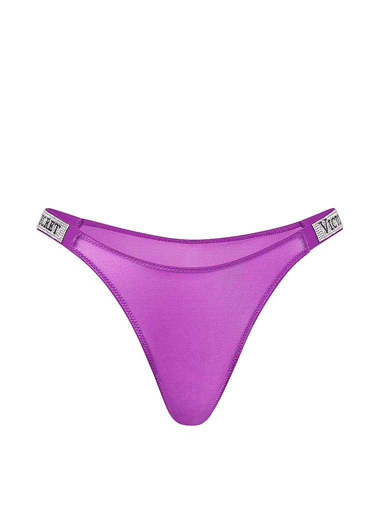 Victoria's Secret, Very Sexy Shine Strap Lace Crotchless Brazilian Panty, Gumdrop Purple, offModelFront, 3 of 3