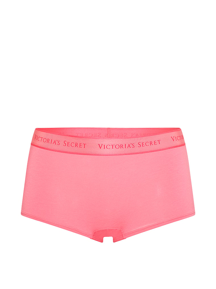 Victoria's Secret, Cotton Logo Cotton Lace Patch Boyshort Panty, Pink Cocktail, offModelFront, 3 of 3
