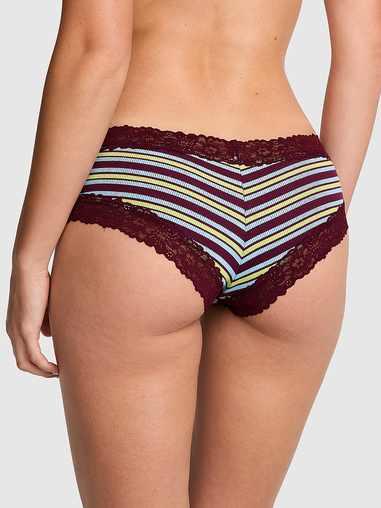 PINK PINK Wink™ Lace-Trim Cotton Cheeky Panty, Wild Rose Stripe, onModelBack, 2 of 3 Ruby is 5'6" or 168cm and wears Small