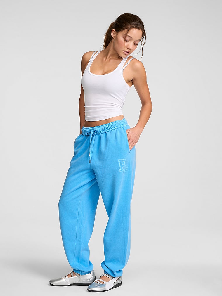 PINK Campus Fleece Sweatpants, Capri Blue, onModelFront, 1 of 4 Ruby is 5'6" or 168cm and wears Small