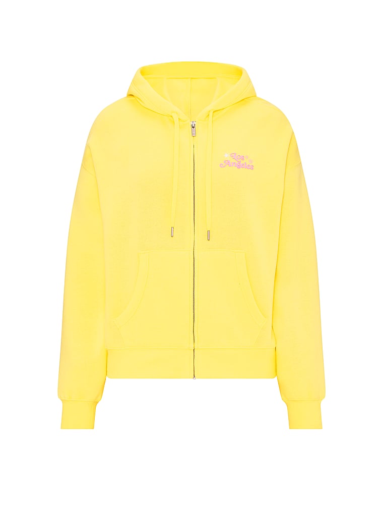 PINK Ivy Fleece Campus Full-Zip Hoodie, Pineapple Ice, offModelFront, 4 of 4