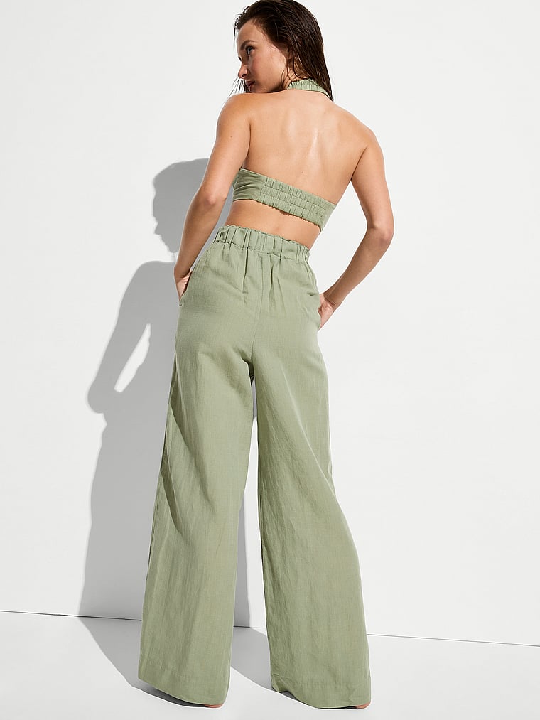Victoria's Secret, Victoria's Secret Swim Beachwear Linen Pants, Sage, onModelBack, 2 of 3 Ari is 5'9" or 175cm and wears Small