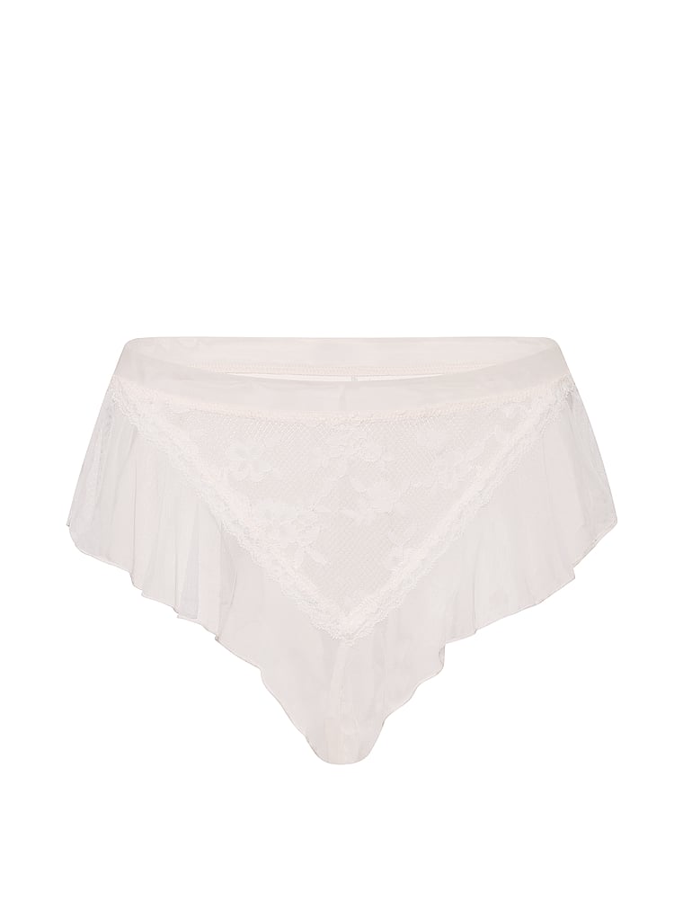 Victoria's Secret, Dream Angels Lace & Mesh Flutter Brazilian Panty, Coconut White, offModelFront, 3 of 3
